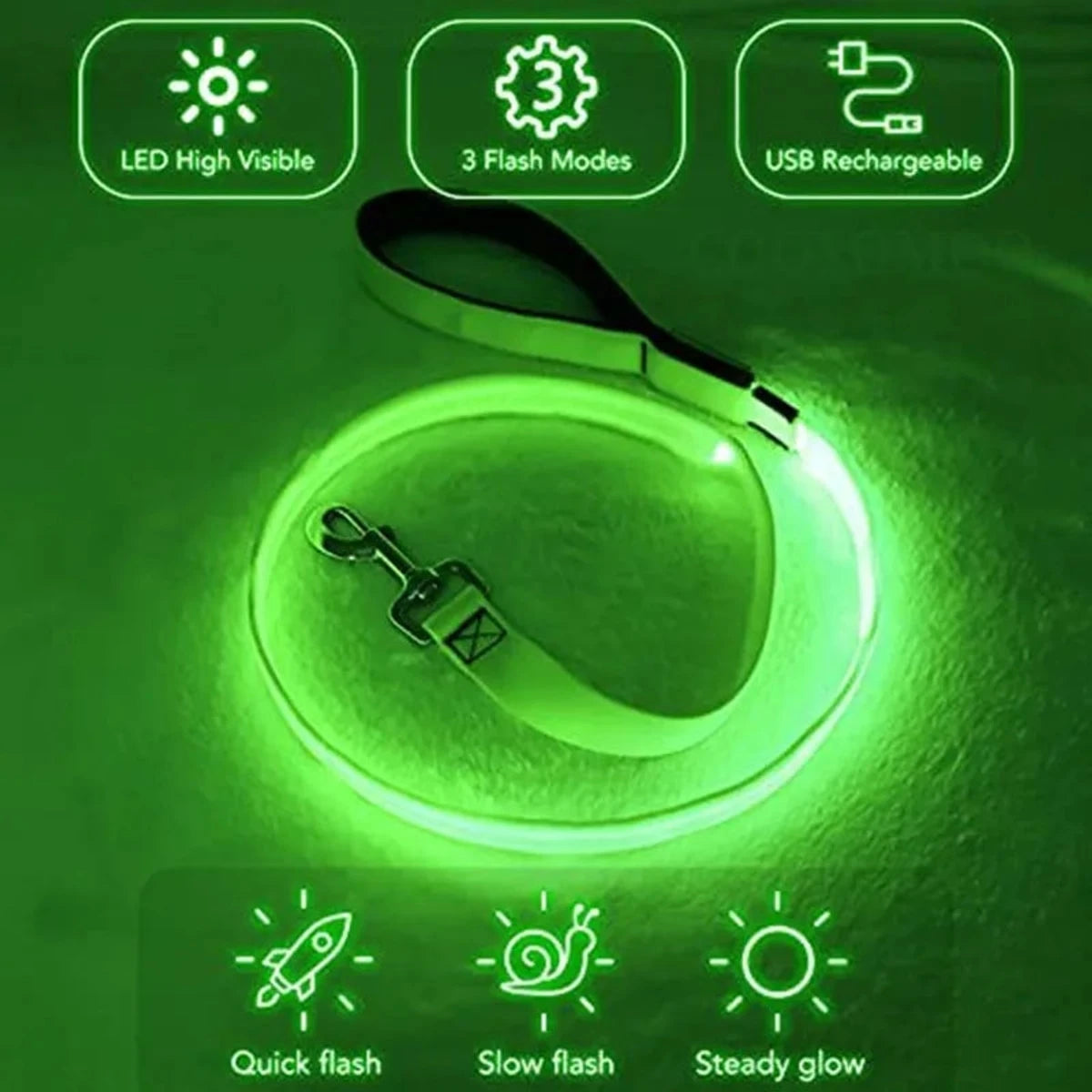 PawCool USB wiederaufladbare LED-Hundeleine – 3 Leuchtmodi für Sicherheit bei Nacht