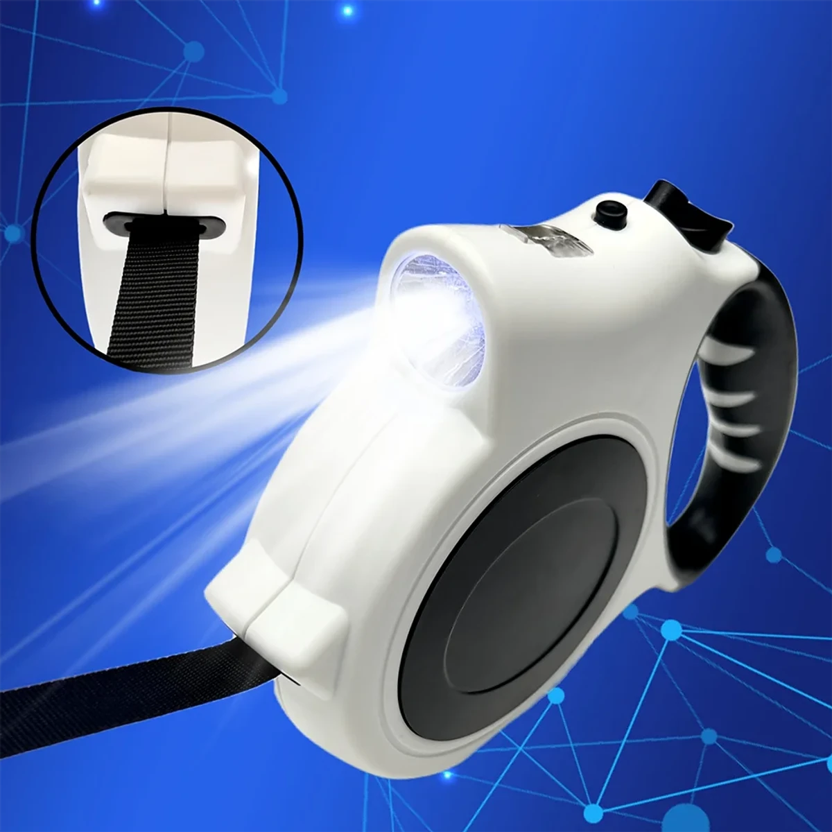 PawCool Einziehbare Hundeleine mit LED-Taschenlampe – 5M für Spaziergänge bei Nacht