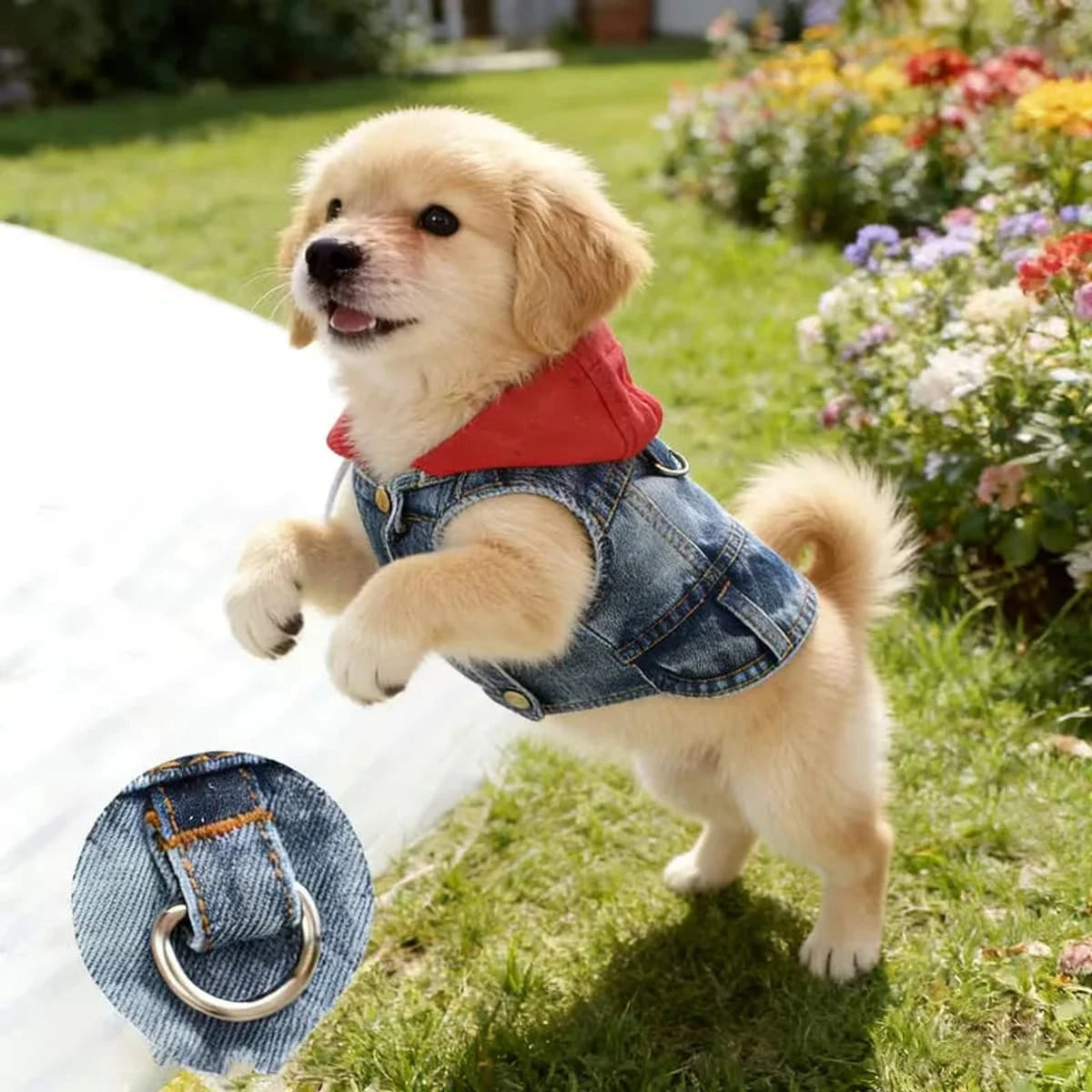 PawCool Denim Dog Jacket – Cool Jean Vest Harness for Small Dogs
