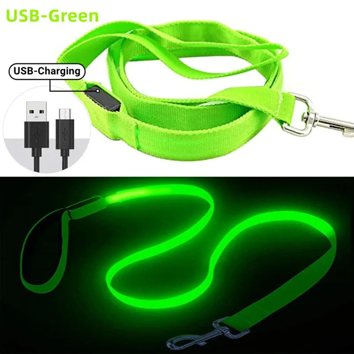 PawCool USB wiederaufladbare LED-Hundeleine – 3 Leuchtmodi für Sicherheit bei Nacht