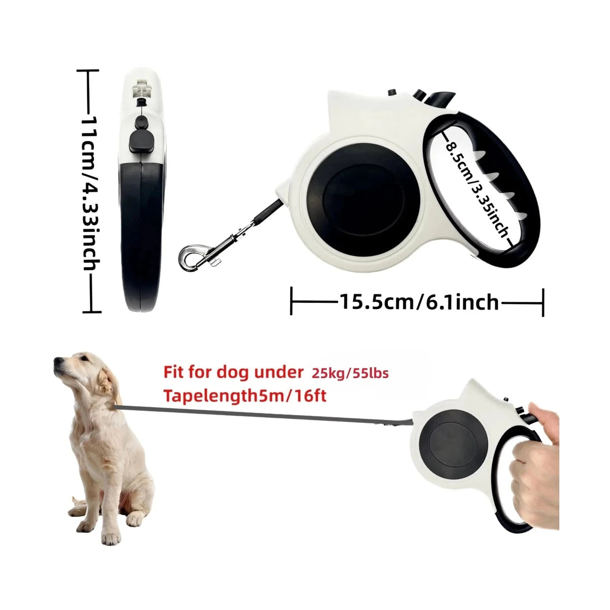 PawCool Einziehbare Hundeleine mit LED-Taschenlampe – 5M für Spaziergänge bei Nacht